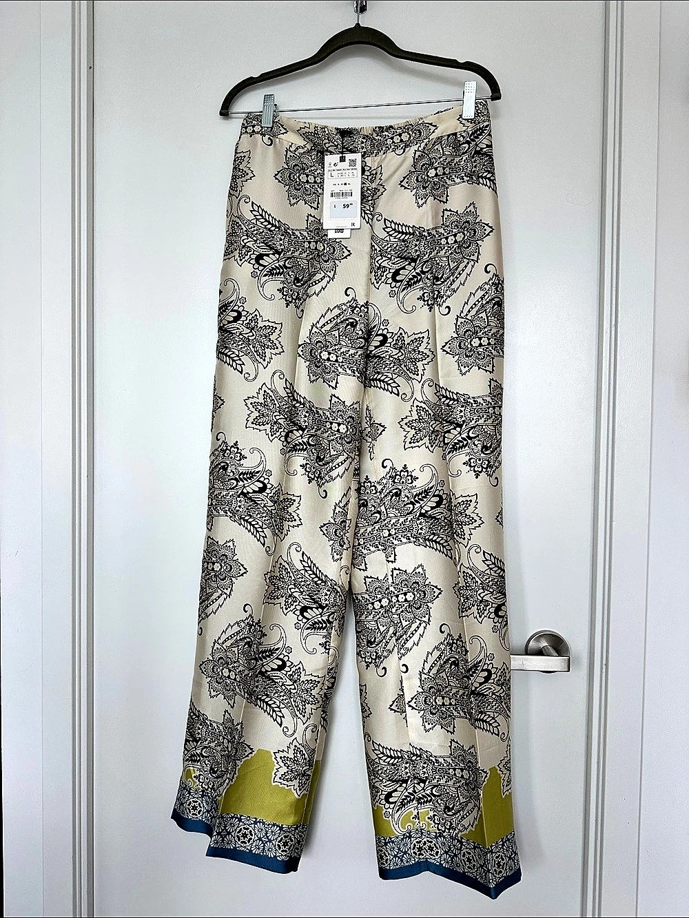 Zara Paisley Wide Leg Pants in Cream & Black
